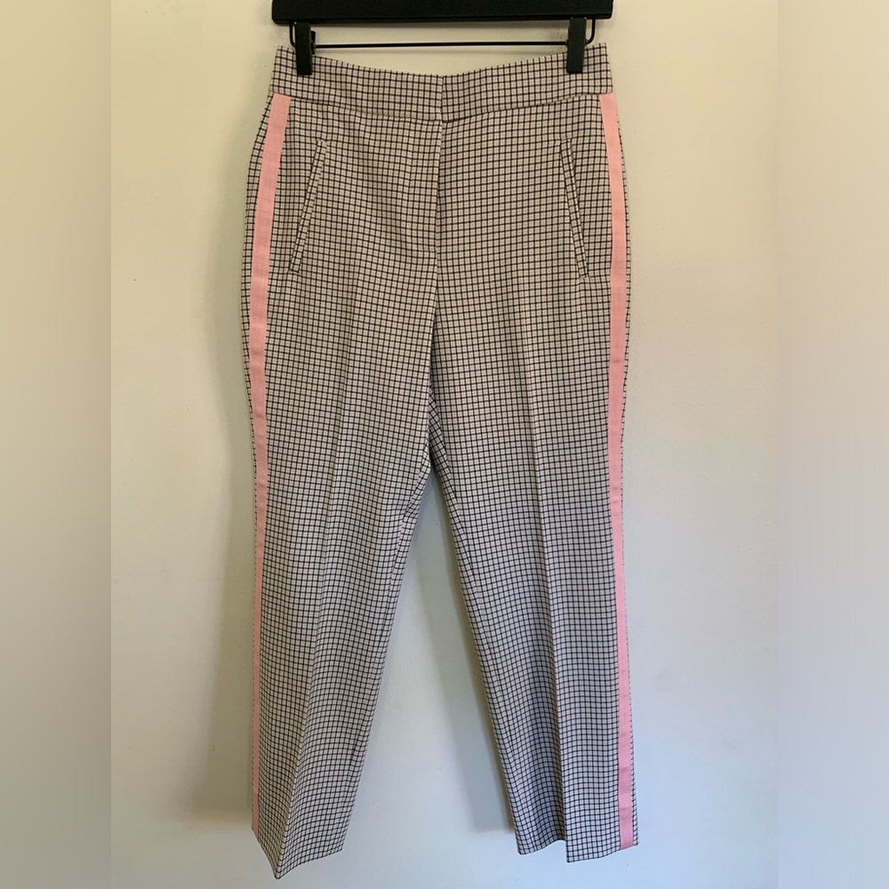 ME+EM British Checkered Straight Leg Tailored Pants with Pink Side Stripe Sz 4